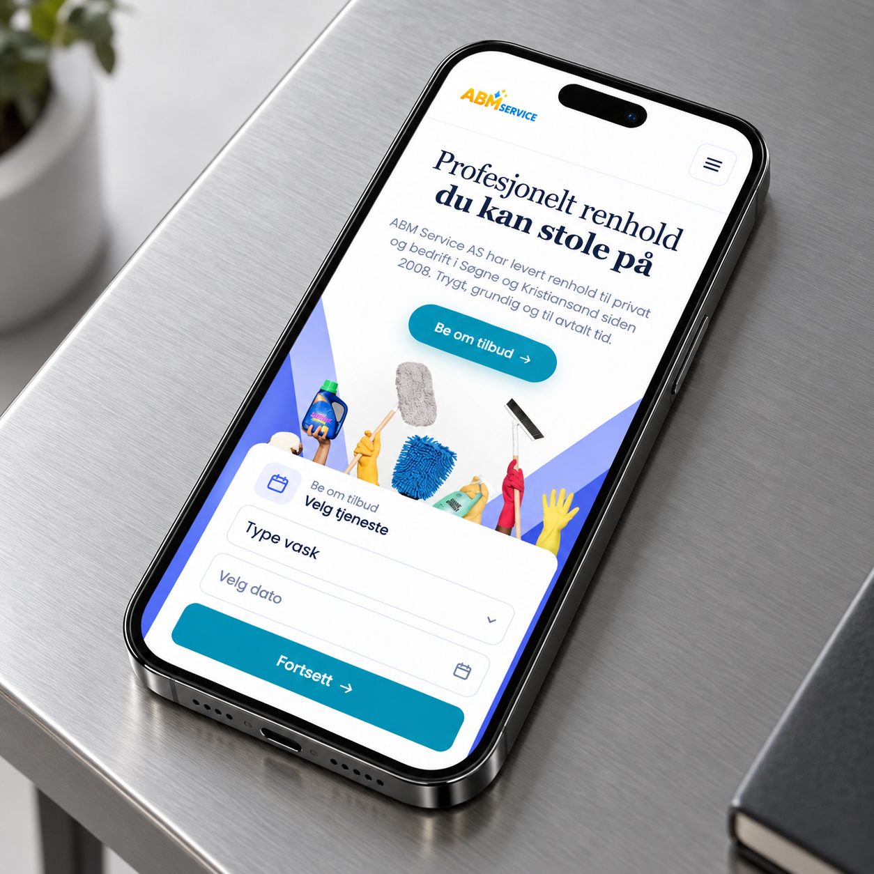 ABM Service-nettsiden vist på mobil