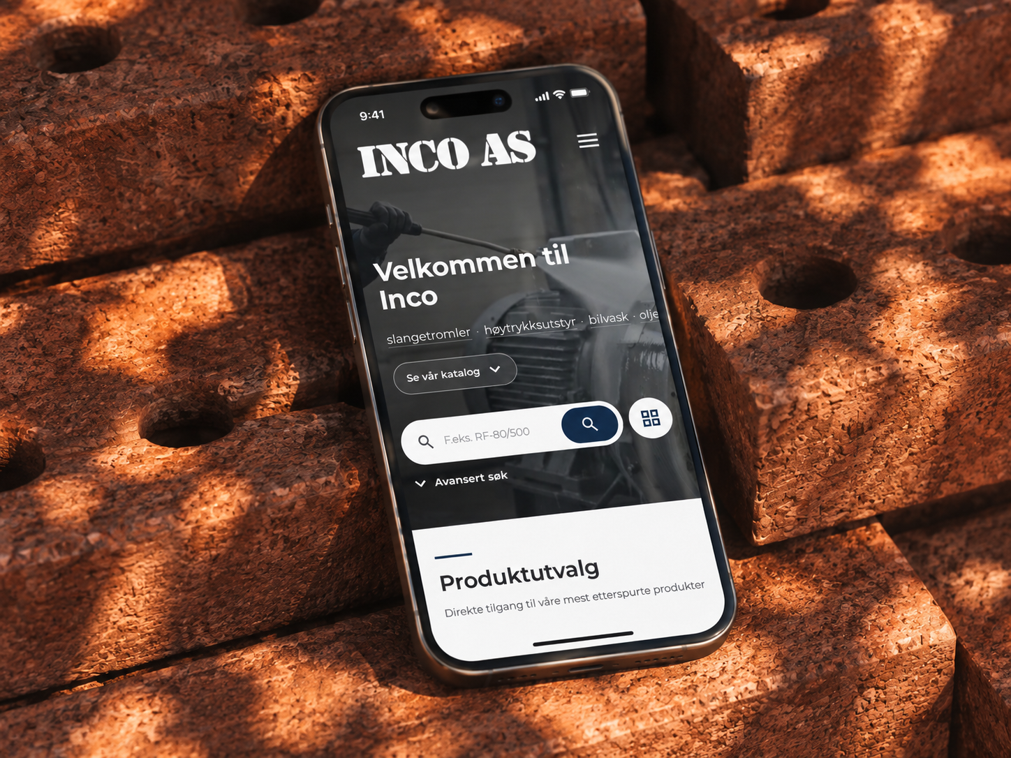 Inco-nettsiden vist på mobil